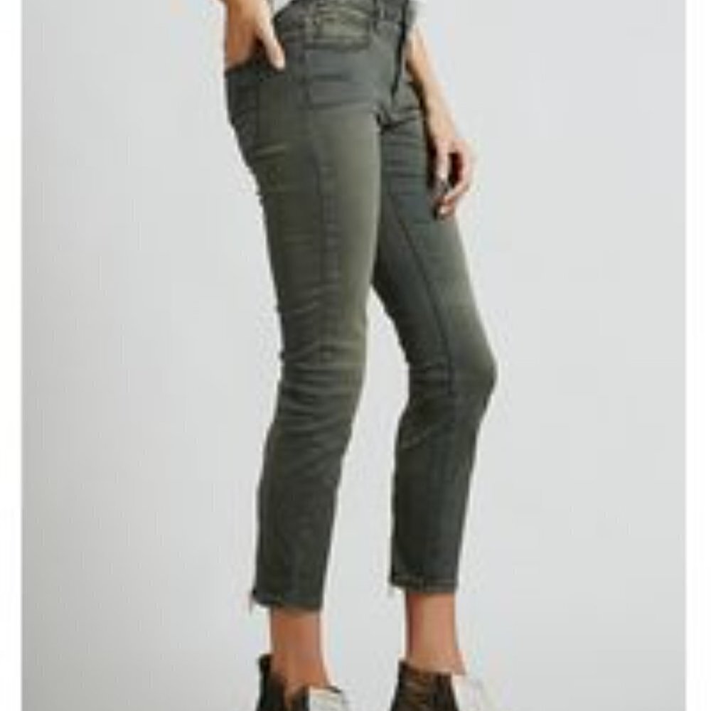 Free People green sueded sateen zipper back skinny jeans, 00/24 - Picture 3 of 16